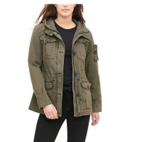 Army Green Women's Cotton Four Pocket Hooded Field Jacket (Standard & Plus Sizes)