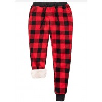 Red Plaid Womens Fleece Jogger Sweatpants Printed Drawstring Athletic Workout Lounge Pants with Pockets