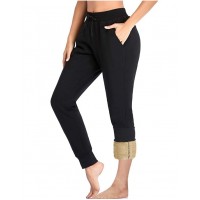 Fleece Lined, Black Women's Thermal Jogger Sweatpants with Pocket Tapered Active Pants for Winter Fleece Lined